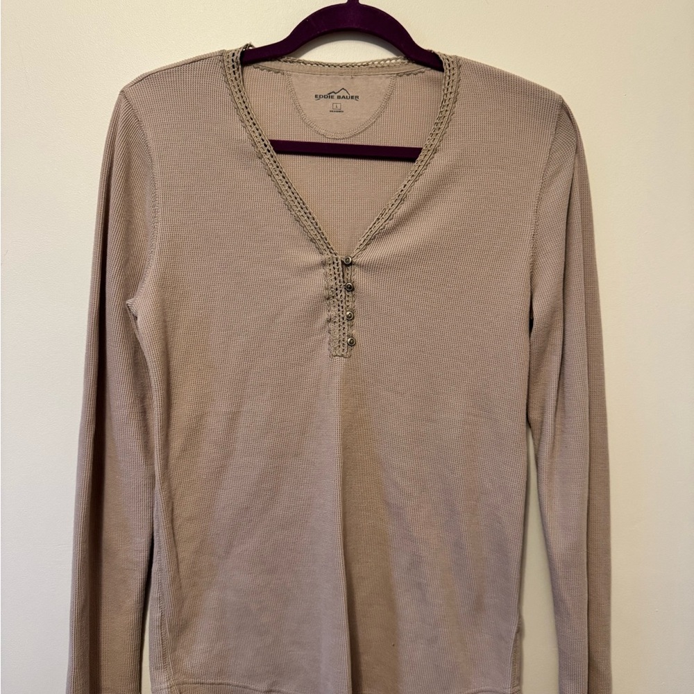 Eddie Bauer Taupe Long Sleeve Blouse